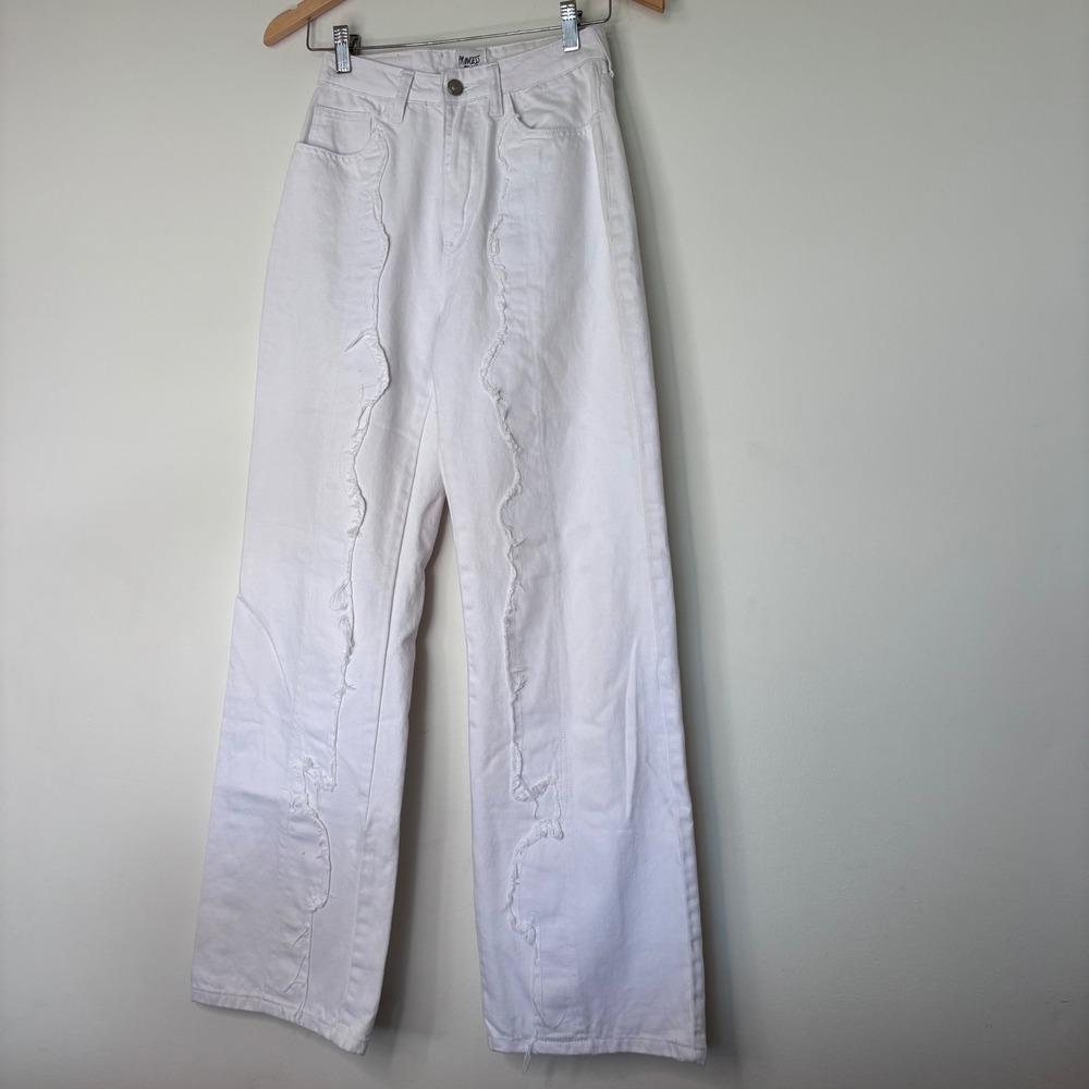 Princess Polly Scallop AppliquΓ© white Wide Leg Jeans High Waist Size XSβ